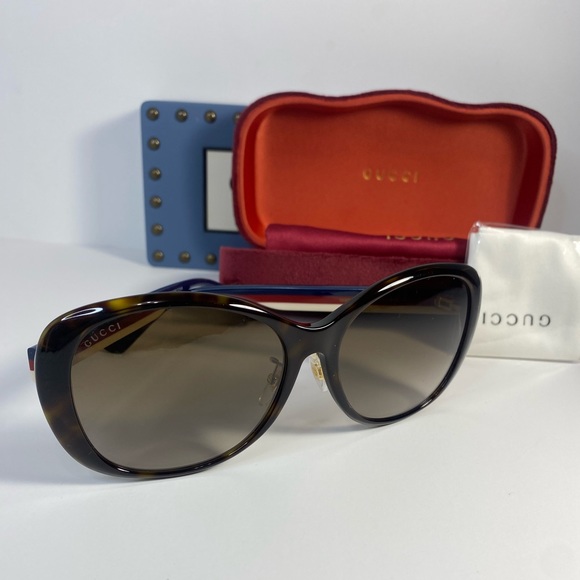 New - Gucci GG0849SK Havana Blue Brown Gradient Sunglasses - Picture 9 of 13